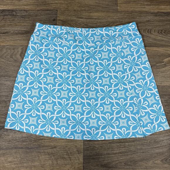 Lulu B L Skort Zippered Thigh Slit Two Zip Pockets Light Blue White UPF 50 - Picture 1 of 11